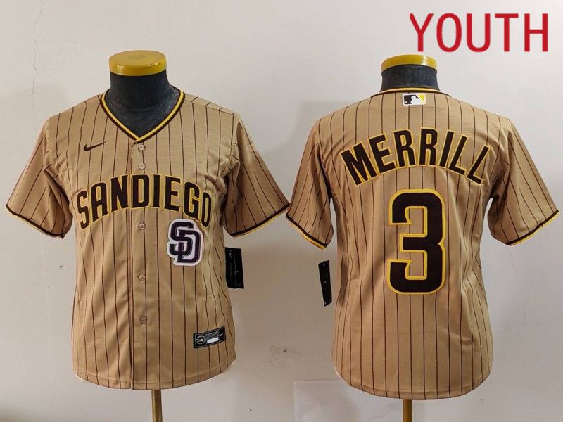 Youth San Diego Padres #3 Merrill Brown Stripe Game 2024 Nike MLB Jersey style 9022->youth mlb jersey->Youth Jersey